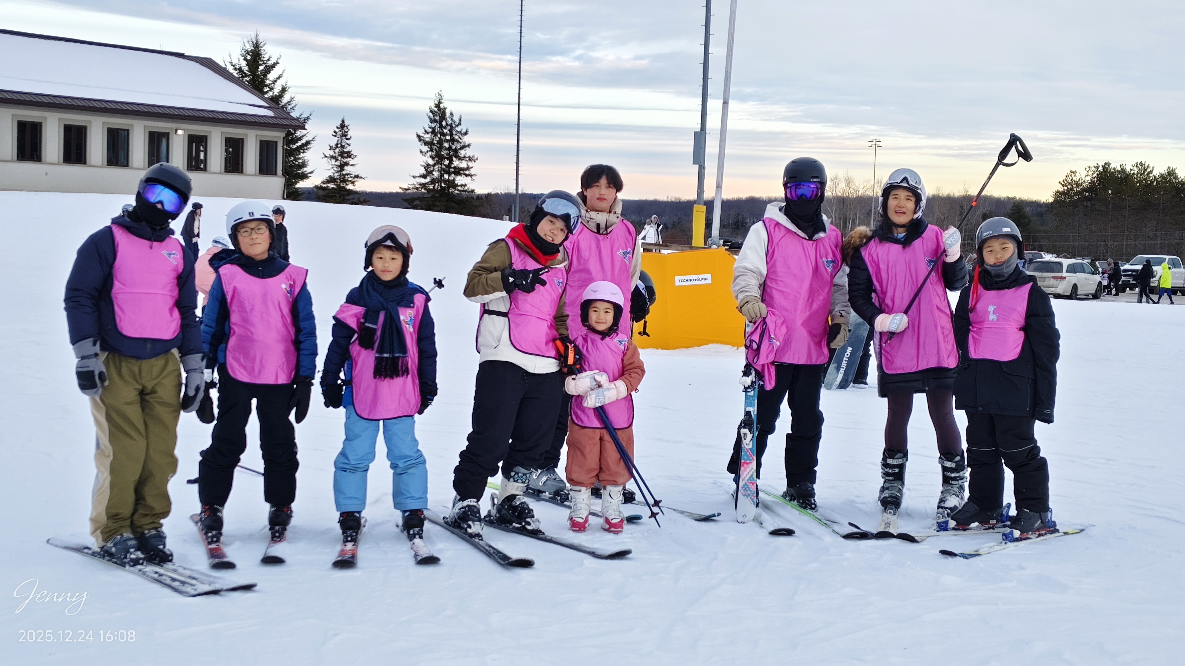 Children and instructors together during a winter lesson