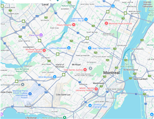 Mini map showing Verdun relative to Montreal Island